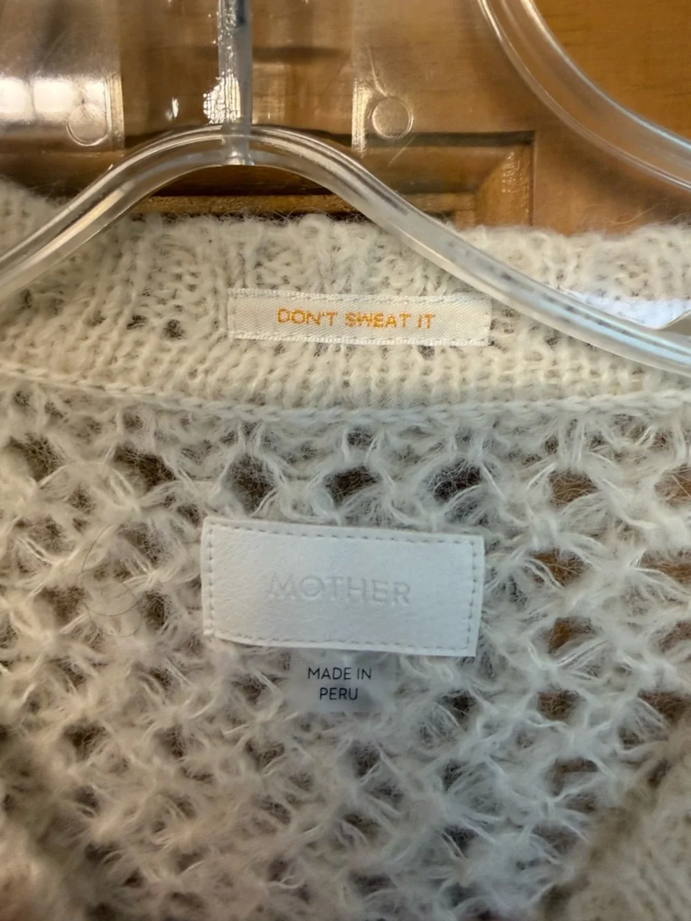 MOTHER  The Jumper- Mostly Sunny Open-Knit Crew Sweater in Cream and Mustard - Picture 3 of 5